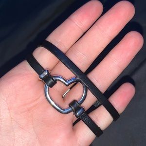 Fake leather silver heart wrap bracelet